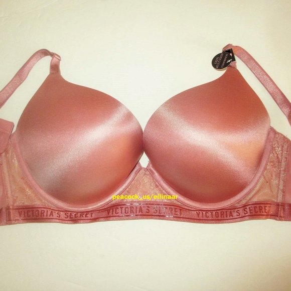 VICTORIA'S SECRET Bombshell Bra +2 Cup Push Up 32D Logo Band Soft Cranberry - Picture 2 of 6